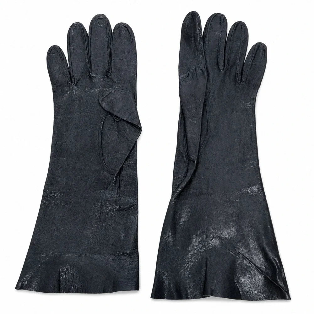 Vintage Black Leather Opera Gloves Womens Long Dress Formal Evening Soft Leather